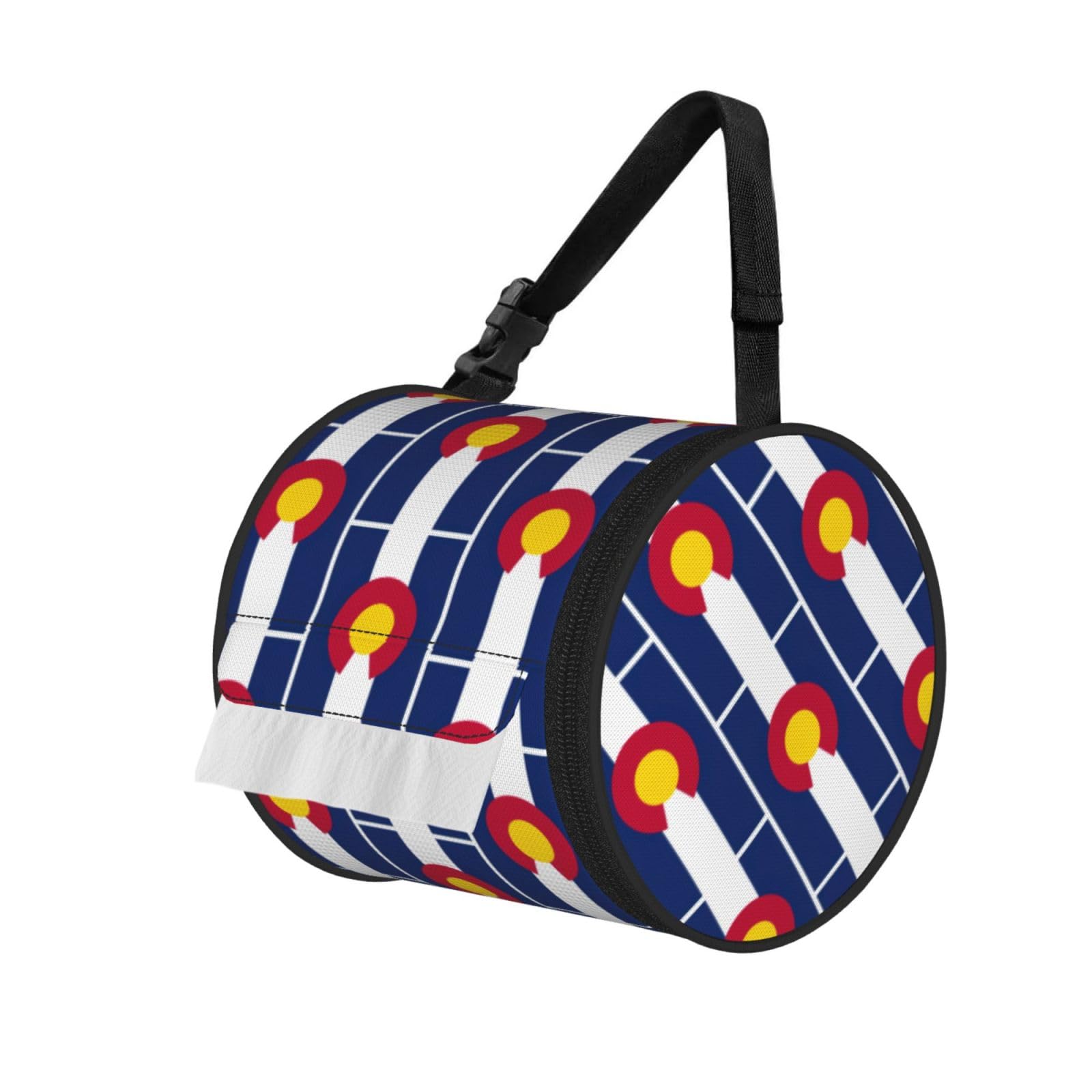 Colorado State Flag Print Round Tissue Dispenser Bag With Carry Strap, Portable Roll Holder For Car Travel Home