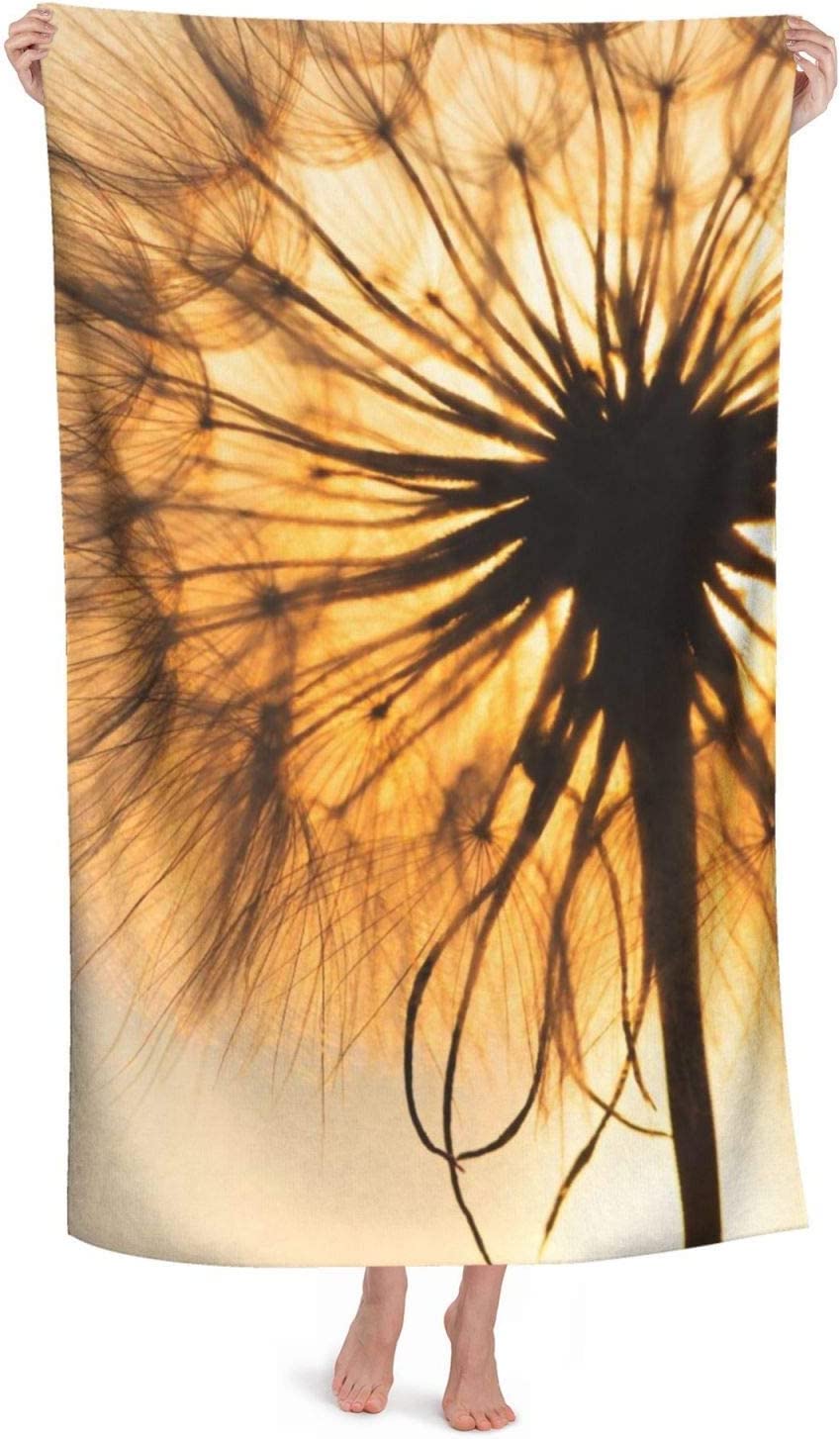 LSRCPD Dandelion Silhouette Sunset Gold Beach Towel Highly Absorbent Microfiber Beach Blanket Soft Bath Towels 80X130 CM