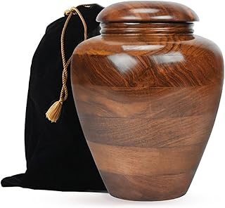 Cremation Urn for Ashes | Wooden Burial Funeral Urn for Human Ashes | Large Memorial Keepsake with Velvet Beg for Loved Ones Ashe (Brown Plain)