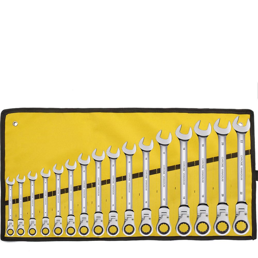 Setngb Ratchet Wrench Ratcheting Combination Wrench Set Metric Flex Head Ratcheting Wrench, Chrome Vanadium Steel Spanner With Bag,,16Pcs