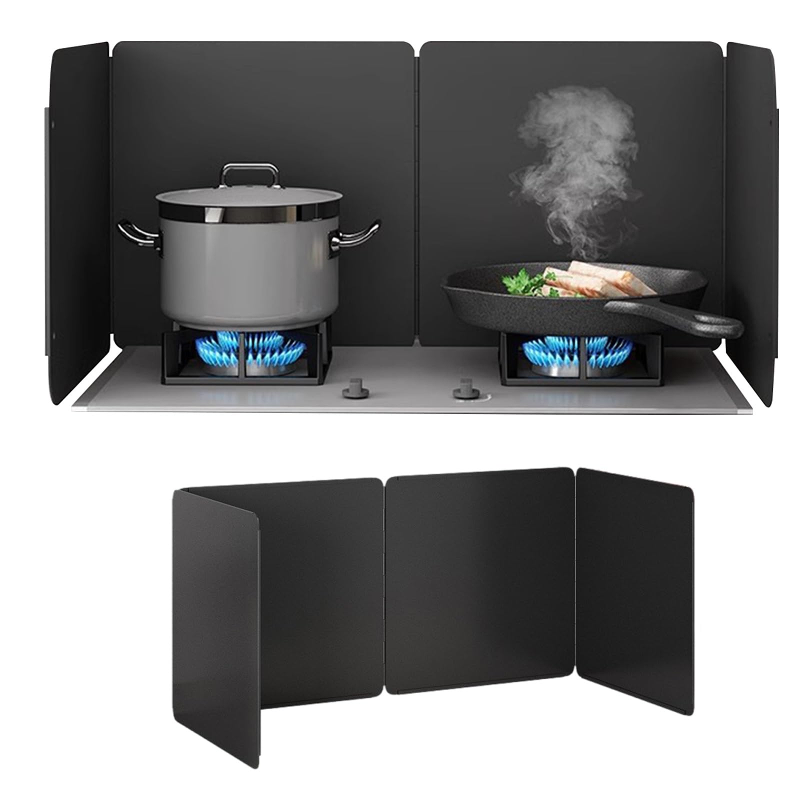 AFQBOEQXY Splatter Guard Splash Back, Stove Backsplash Grease Splatter Guard With Heat Insulation Black Multiple Sizes(40x40x80cm)