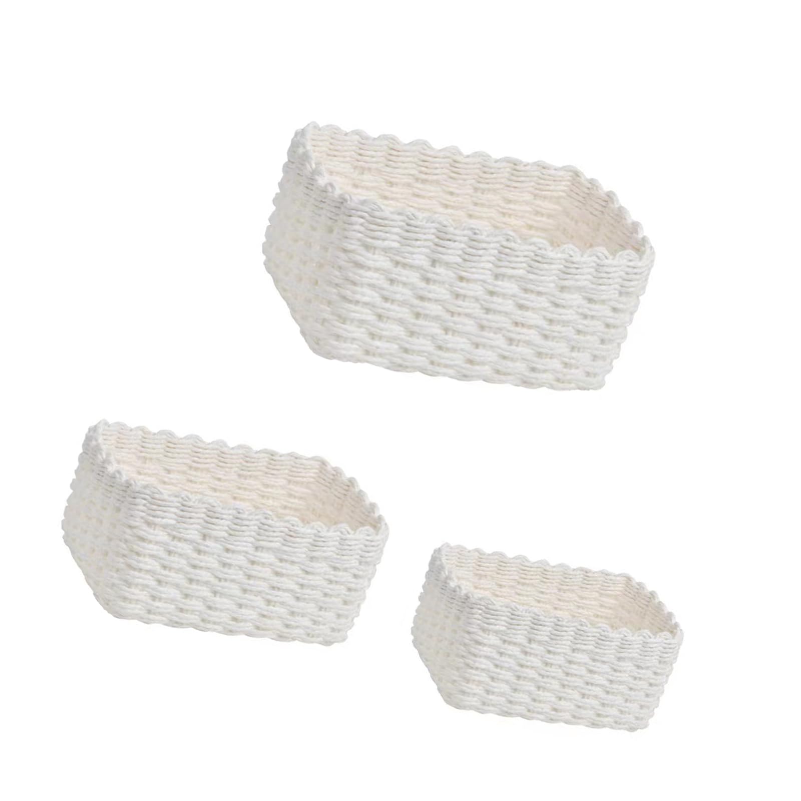 TFAOYS 3 Piece Set Woven Paper Storage Bins Sturdy Household Organizers Portable Fabric Bins for Clothes Cosmetics Multipurpose Woven Organizers