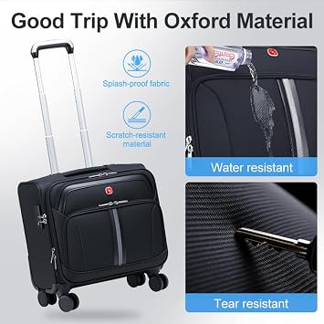 ROPLUS Underseat Carry-On Luggage Lightweight Rolling Tote Bag with 4 Spinner Wheels (Black, 16-Inch)