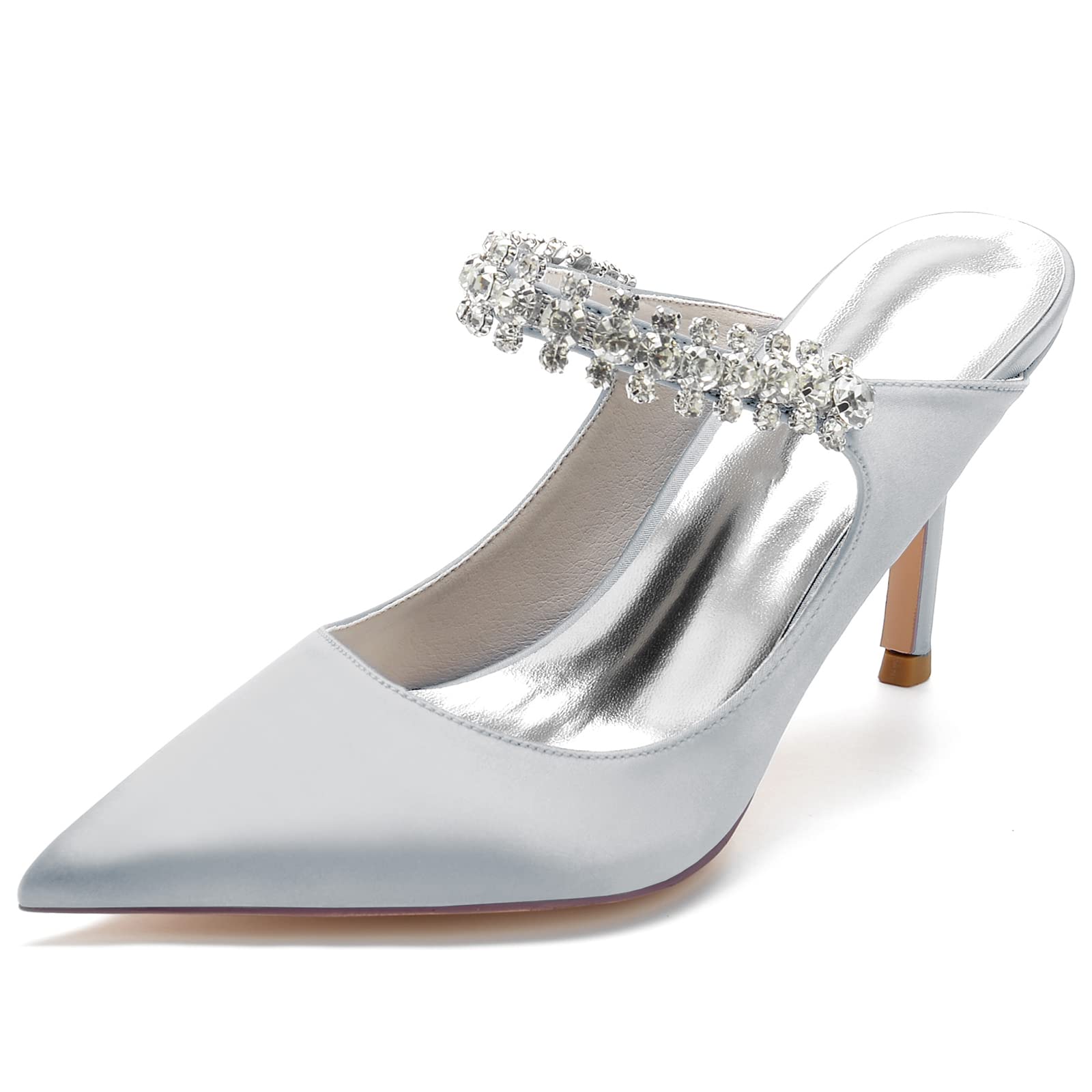 Womens Formal Shoes for Wedding, Low Heel Pointed Toe Party Prom Pumps Mule, Rhinestones Decorated, Elegant Heels, Bridal Party Shoes