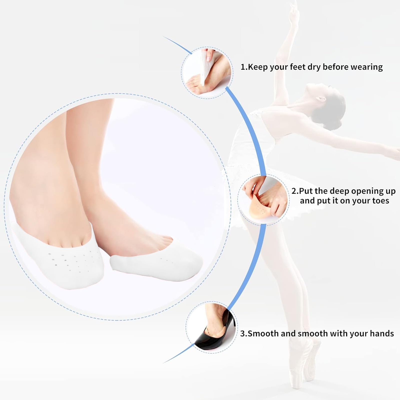4 Pares Protector Dedos Pies Silicona, Suave Protector para Dedos de Los Pie Baile, Protectores Dedo Pies con Agujero Transpirable, para Zapatos de Ballet, Tacones (Blanco)