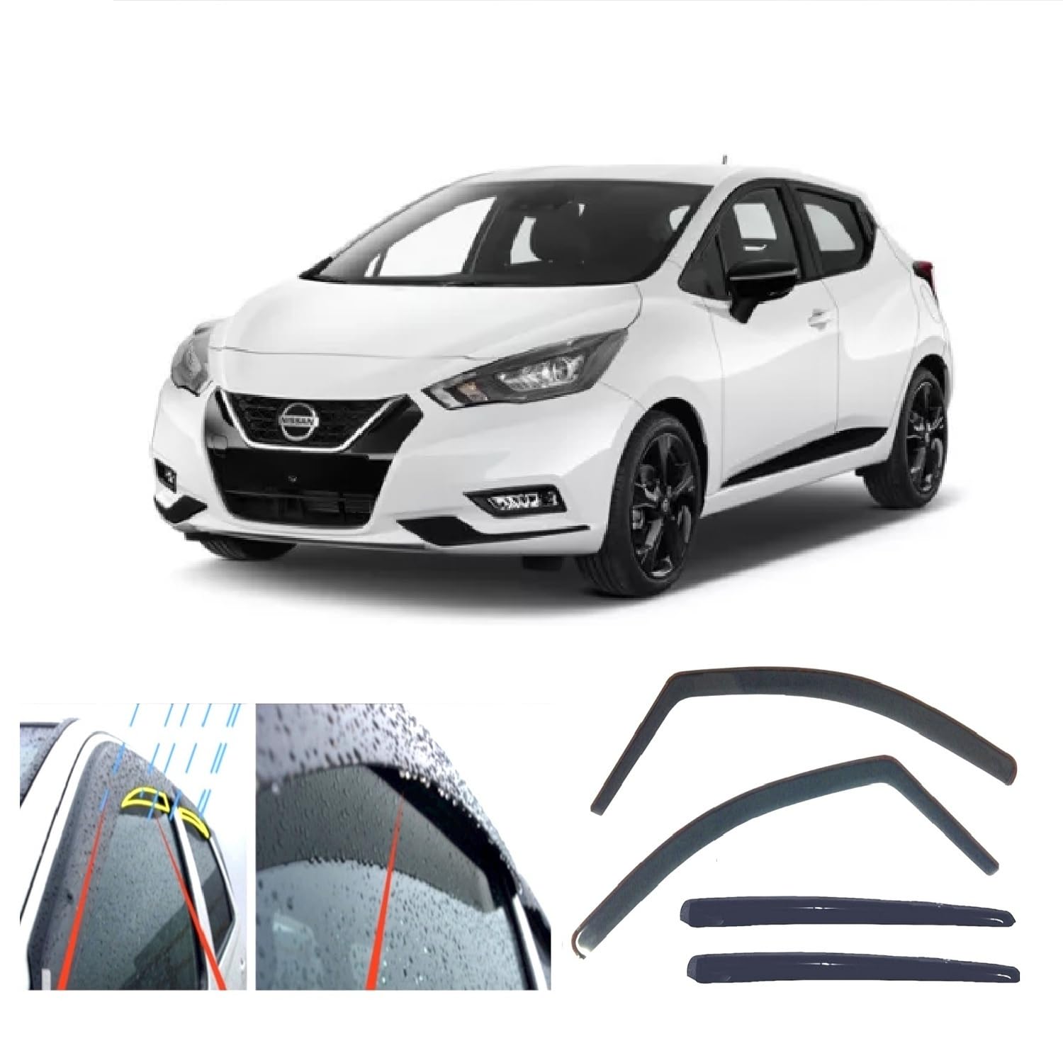 4 deflectores de viento de lluvia para Nissan Micra 2016 2017 2018 2019 2020 2021 2022 2023 2024