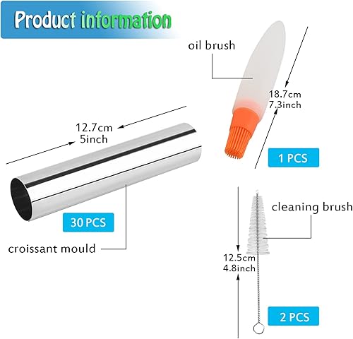 Miniatura 3 de VolksRose 30 moldes de cuerno de crema, kit de tubos de forma de canoli, acero inoxidable, 20 piezas en forma de cono y 10 moldes para hornear en