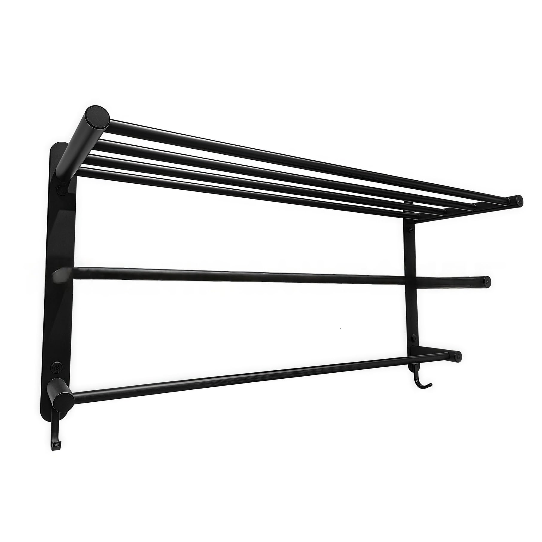 SEIDO 24 Inch 3-Tier Towel Rack, Rustproof 304 Stainless Steel Wall Mounted Shelf with Double Towel Bars & Hooks, Heavy Duty Space-Saver for Bathroom, Kitchen, RV - Matte Black