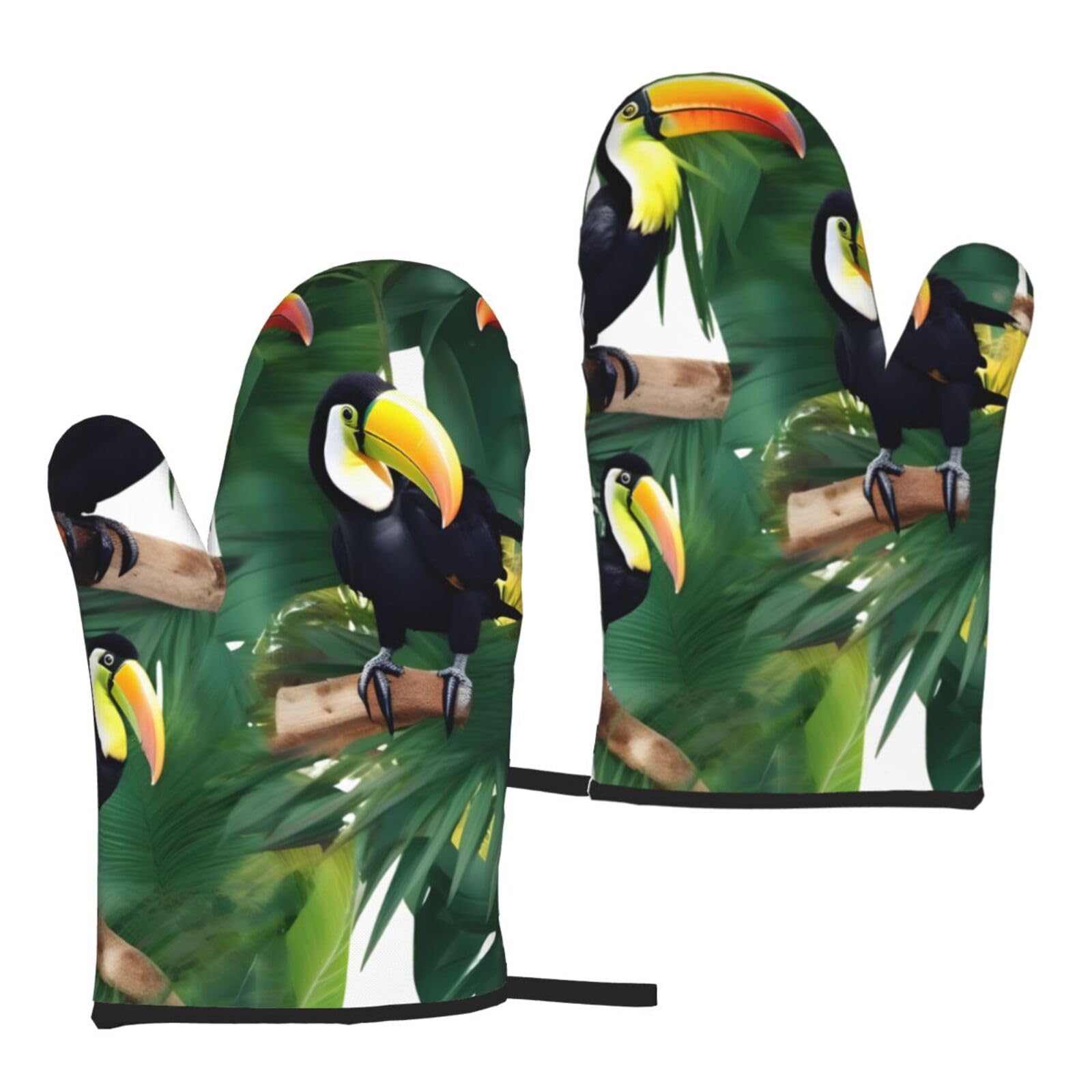 Toucans Parrot Palm Tree Leaves Print Heat Resistant Universal Fit Oven Microwave Gloves Home Cooking Baking Grilling