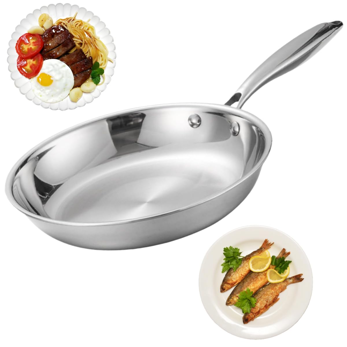 Putextile ﻿Frying Pan 20-28cm,Stainless Steel Egg Pan,Oven Safe Pans Deep Steak Pan, Skillet Cooking Professional Stainless Cookware Non Stick,Daily Use,Christmas Kitchen Gift (26CM)