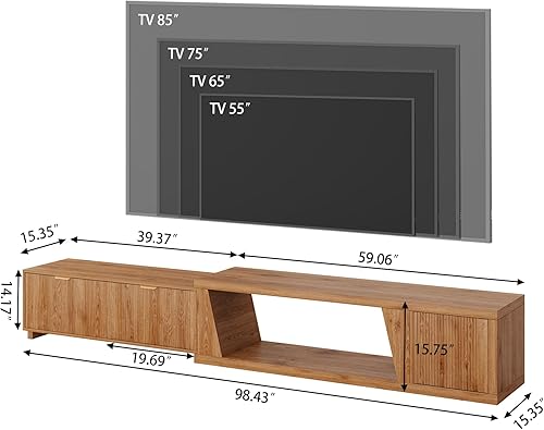 Miniatura 2 de Soporte de TV extensible con armario de almacenamiento extra largo, consola grande de madera para TV, soportes de televisión estriados con estante