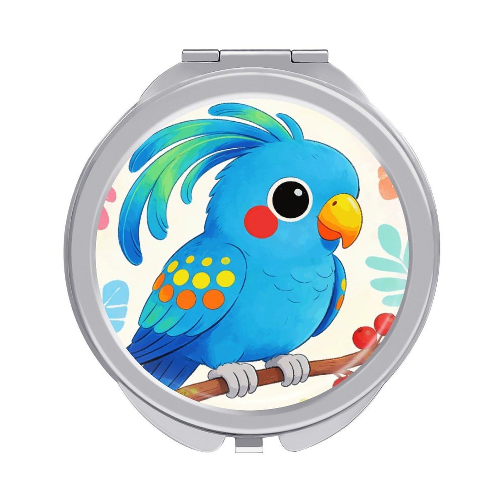 LZQPOEAS Macaw Compact Mirror, Double-Sided Folding Makeup Mirror, Durable Metal Travel Pocket Mirror for Purse, Portable Round Touch-Up Mirror for Table Gifts and Everyday Use