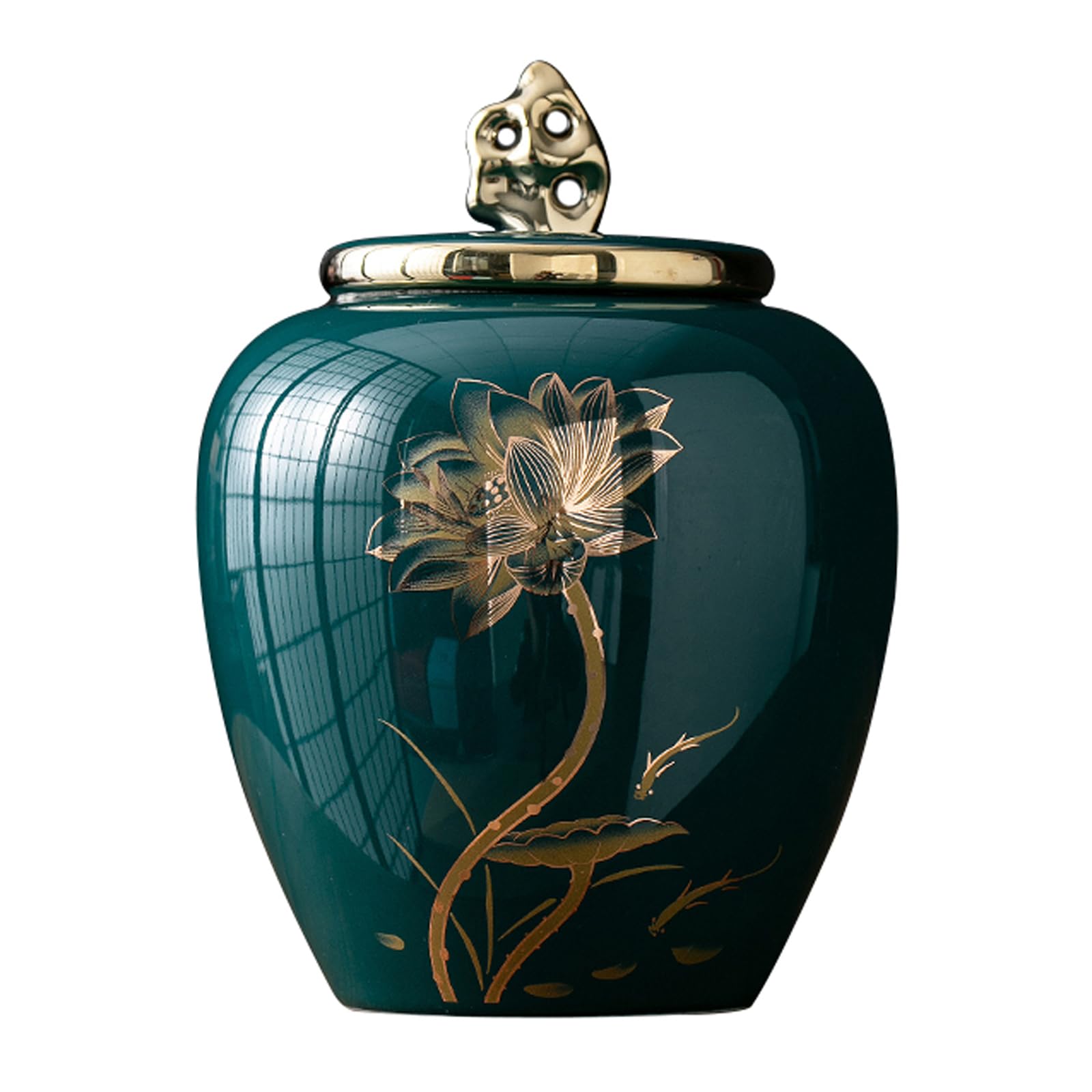 Medium Keepsakes Urns for Human Ashes,6 Inches Lotus Urn Handcrafted Ceramic Urns for Ashes Adult Male Female Mom Dad Memorial Keepsake Cremation Urns,Green,L