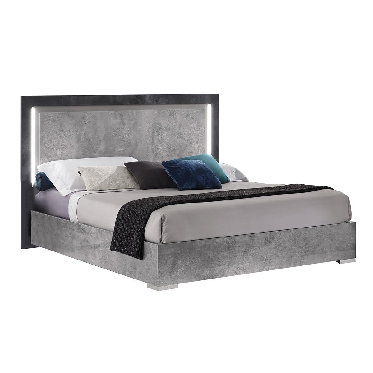 AltoBuy Hyde - Chambre Complète 140x190cm Gris Effet Pierre avec LEDs