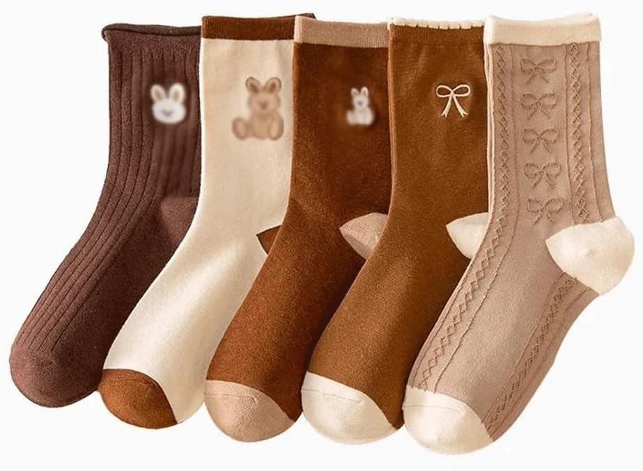 5 Pair Socks Woman Long Winter Kawaii Embroidery Print Lady Women