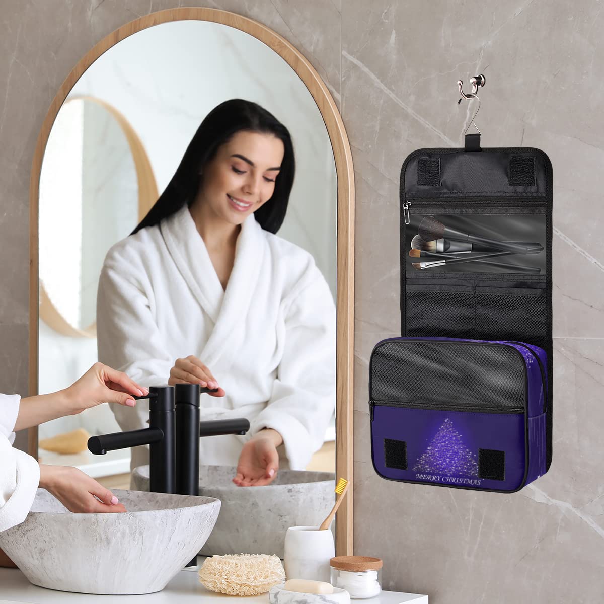 Wesołych Świąt Podróżna Kosmetyczka Choinka Mycie Torba Unisex Wiszące przybory toaletowe Kosmetyczka Organizer do makijażu, wielobarwny, Jeden rozmiar