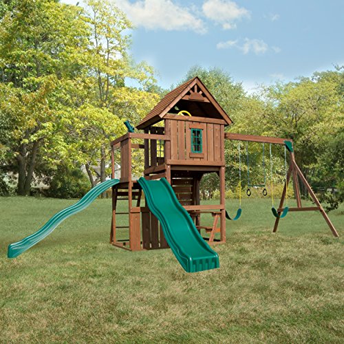 Swing-N-Slide Mont Eagle Play Set With Two Swings, Two Slides, Rock Wall And Picnic Table , Green #TOP1