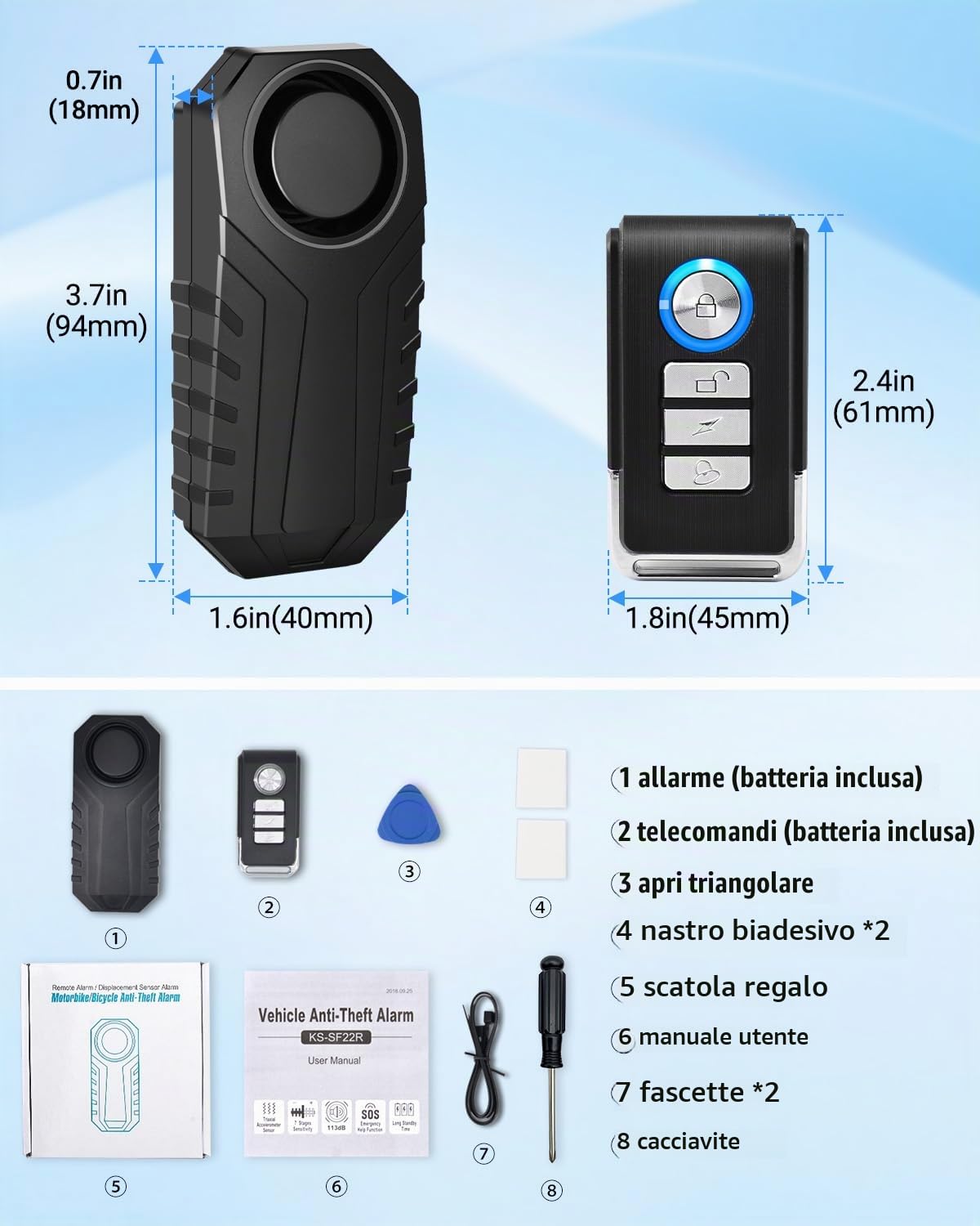 Cruxer Allarme Moto Bicicletta Con Telecomando,Senza Fili Antifurto Bici Impermeabile IP65,113dB, Elettronico, Monopattino Elettrico Auto, Sonoro, Veicoli Porta Finestra