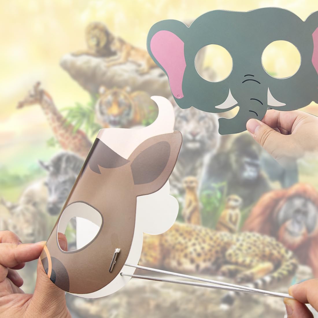 ELANE 16 Pcs Animal Face Mask,Jungle Theme Party Favors Jungle Party Decorations.