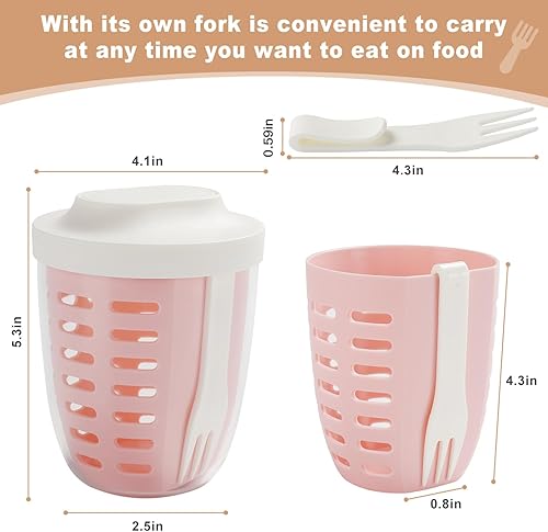 Miniatura 5 de Luiruey Taza de almacenamiento de ensalada de frutas con tapas y tenedor, recipientes herméticos de plástico de 20 onzas sin BPA, a prueba de fugas,