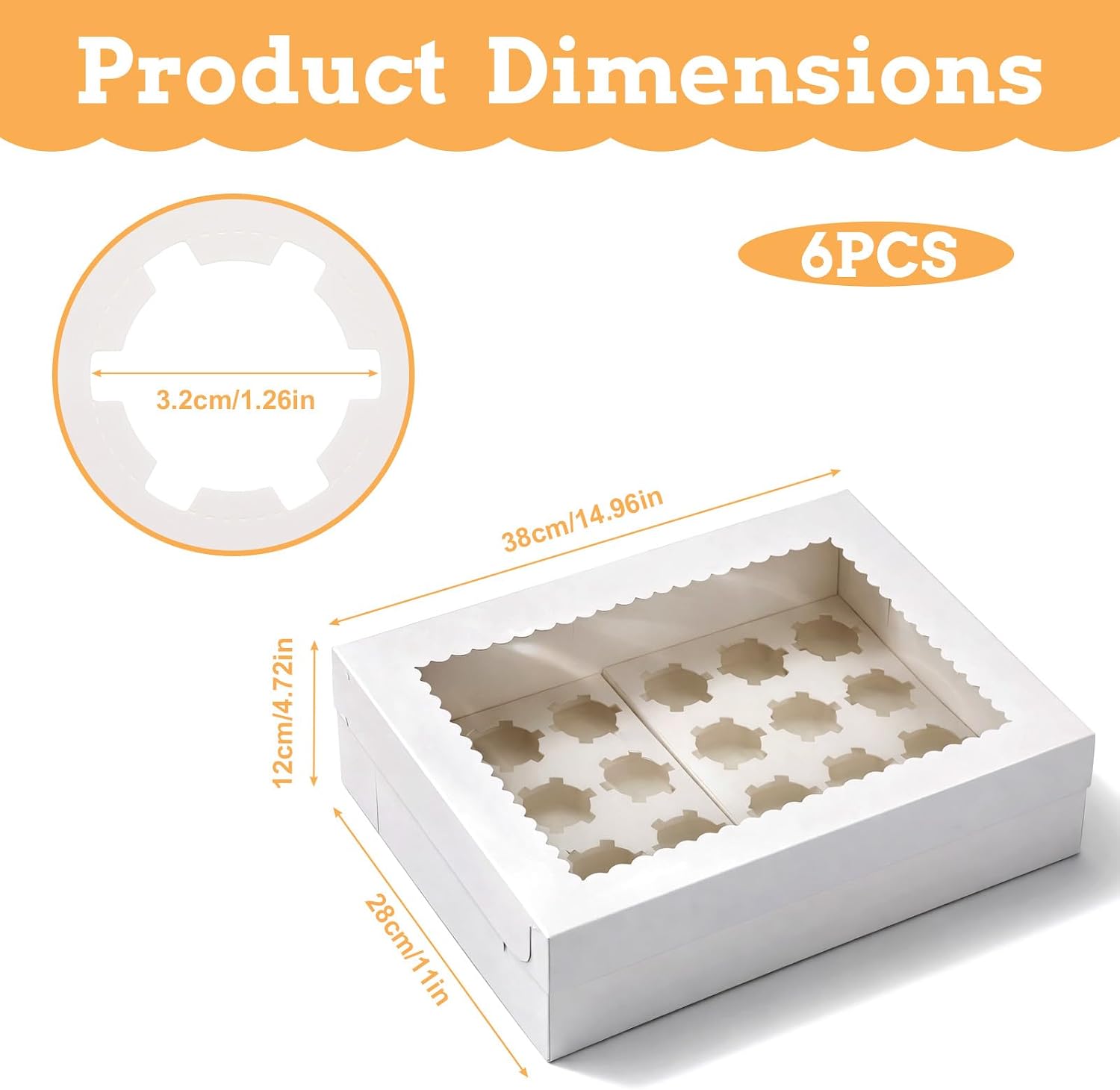 6 Pack Cupcake Boxes with Window White Bakery Boxes Holds 24 Mini Cupcakes Bakery Carrier-Boxes with Windows and Inserts for Cake,Cookies,Donuts,Muffins Birthday Holiday Party Bakery(14.96x11x4 Inch) image 3