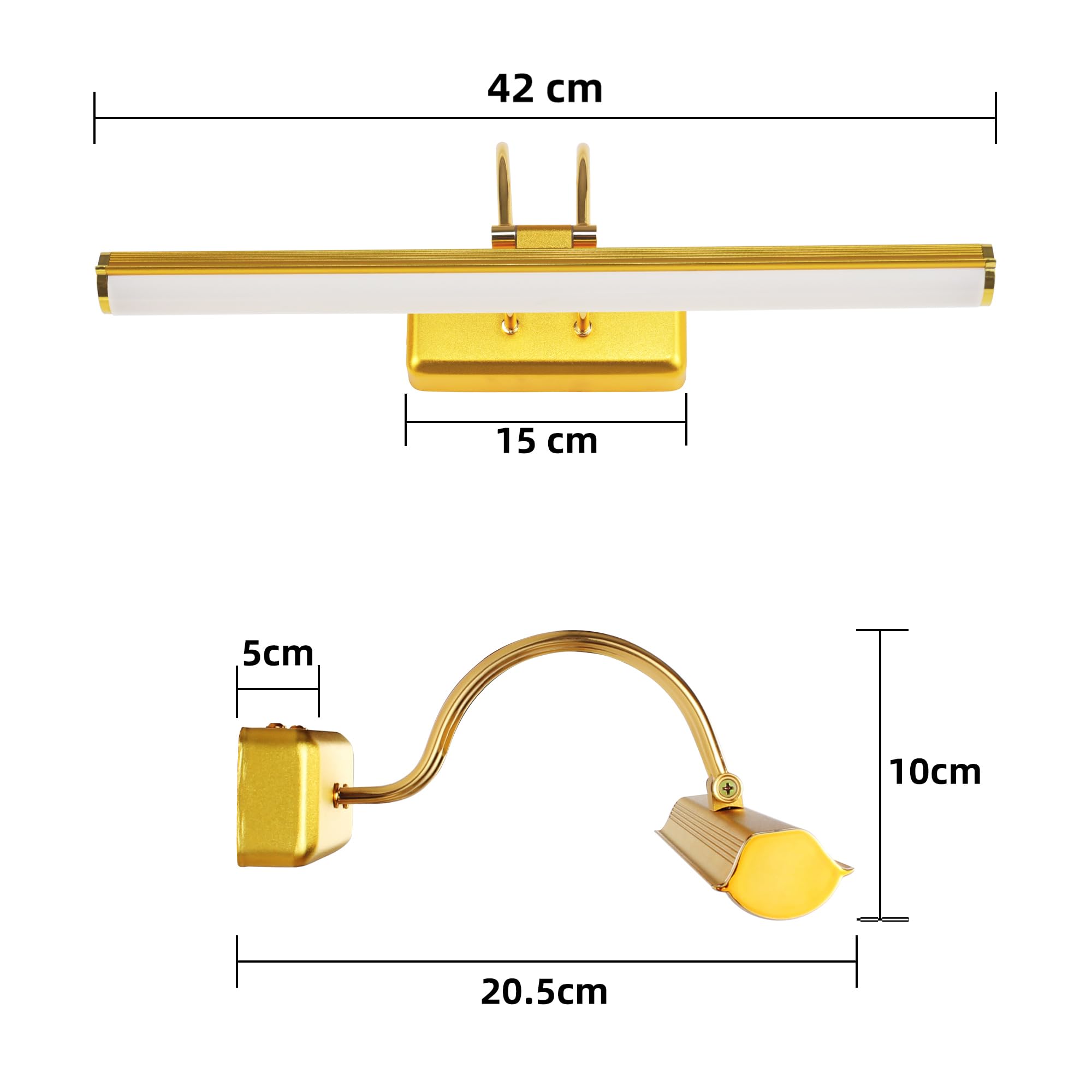 Lampada a Specchio da Bagno 42 cm LED Oro, Lampada da Parete Orientabile 12W IP44 Impermeabile, Moderna per Cucina Armadio