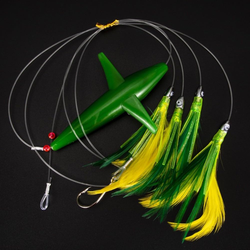 DAZZLEEX Señuelo de Pesca de Atún, Plumas de Colores, Ganchos con Gancho de Acero, Falda de Trolling de Plumas para Pesca en el mar(Verde Oscuro)