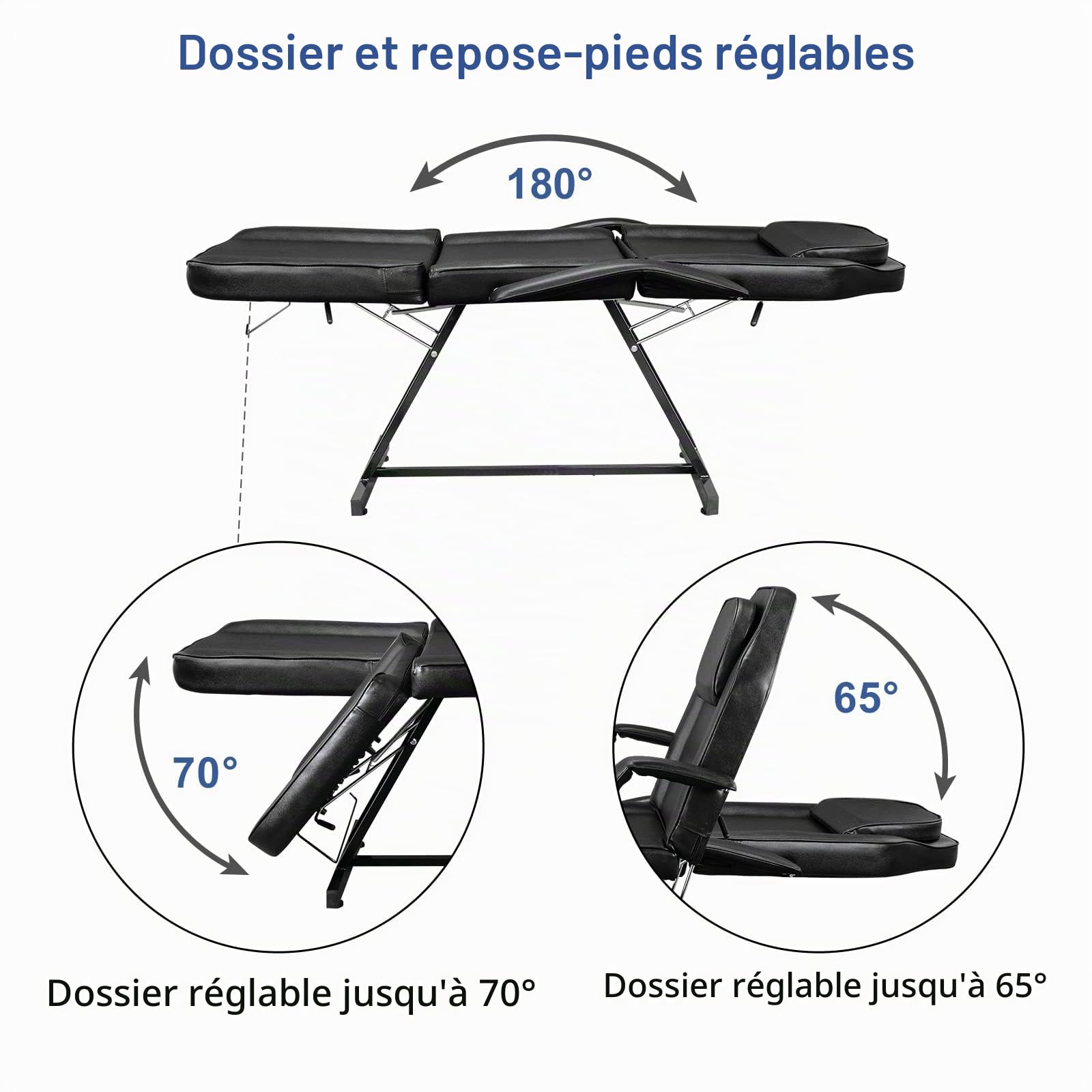 Bonnlo Fauteuil d'esthétique Pliable, Table de Tatouage, Table de Massage,avec Tabouret Roulant Tabouret pivotant, Fauteuil de Coiffure pour équipement de Salon de beauté Spa (Noir)