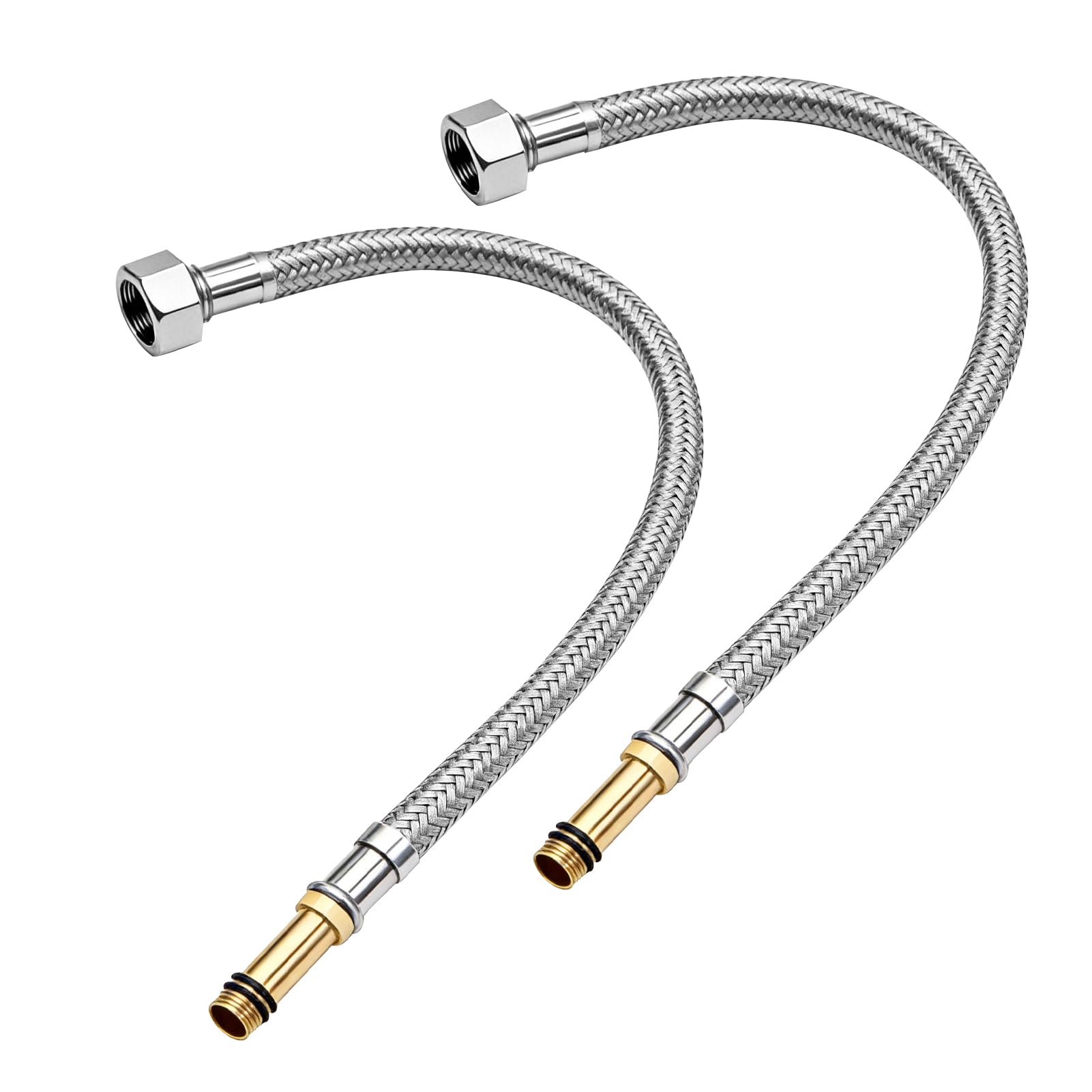 2 Pack Flexible Tap Connectors M10(10mm) x 1/2", 500mm Long Pipe Tails Tap Flexible Hose Monobloc Mixer Stainless Steel Braided Hose Hot Cold Water Supply for Kitchen Bathroom Sink