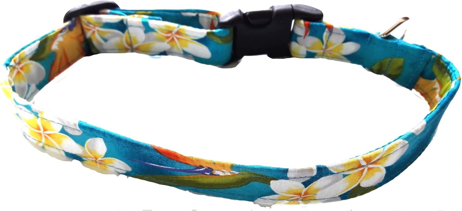 Hawaiian Fabric Over Webbing Adjustable Dog Collar-"Kauai" Hand Made in Hawaii with Aloha