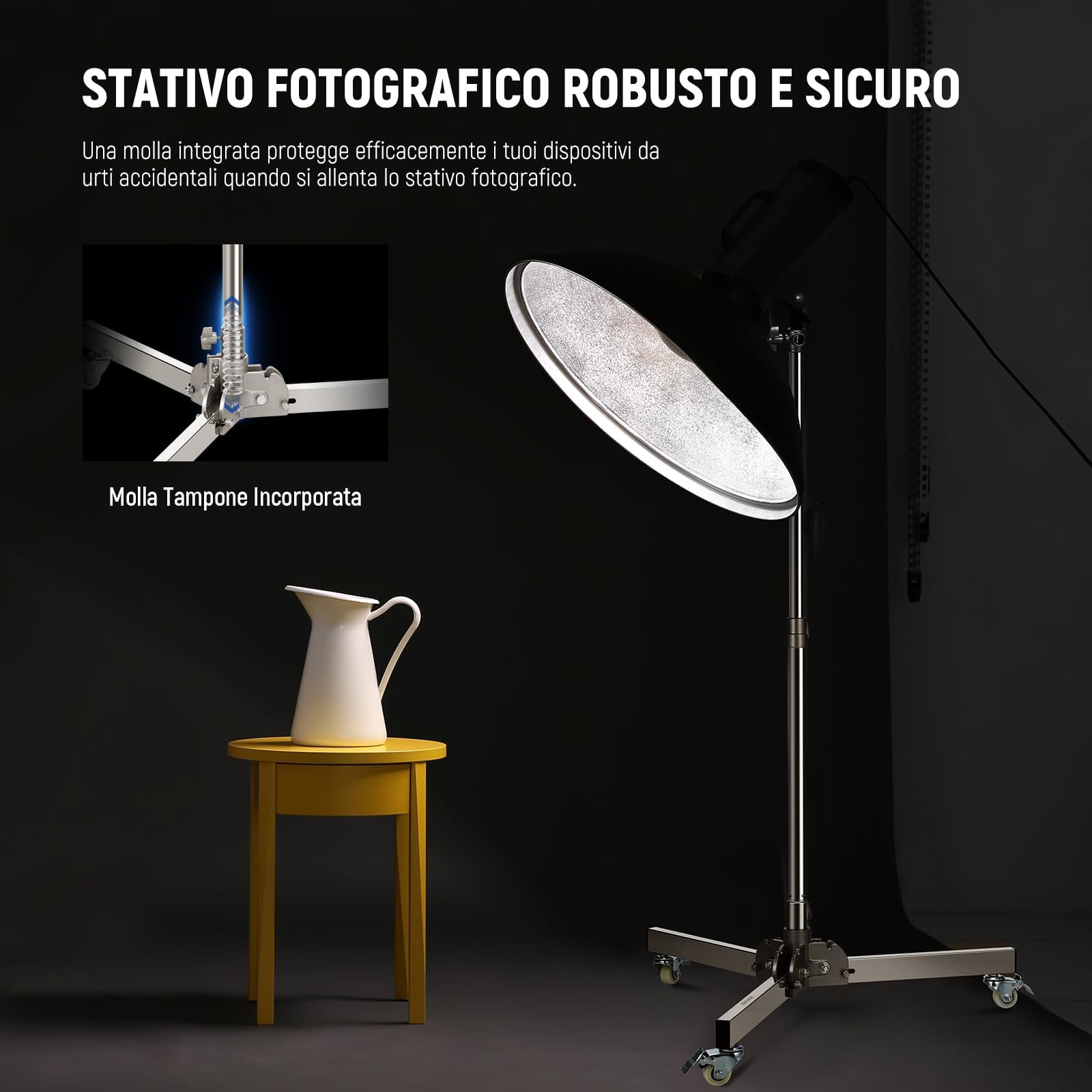 NEEWER Stativo Luce Resistente con Ruote, Altezza Max 98cm, Stativo Treppiede Pieghevole e Regolabile in Acciaio Inossidabile, Stativo Fotografico per Speedlight Softbox Monoluce, Carico 10kg, ST98SS