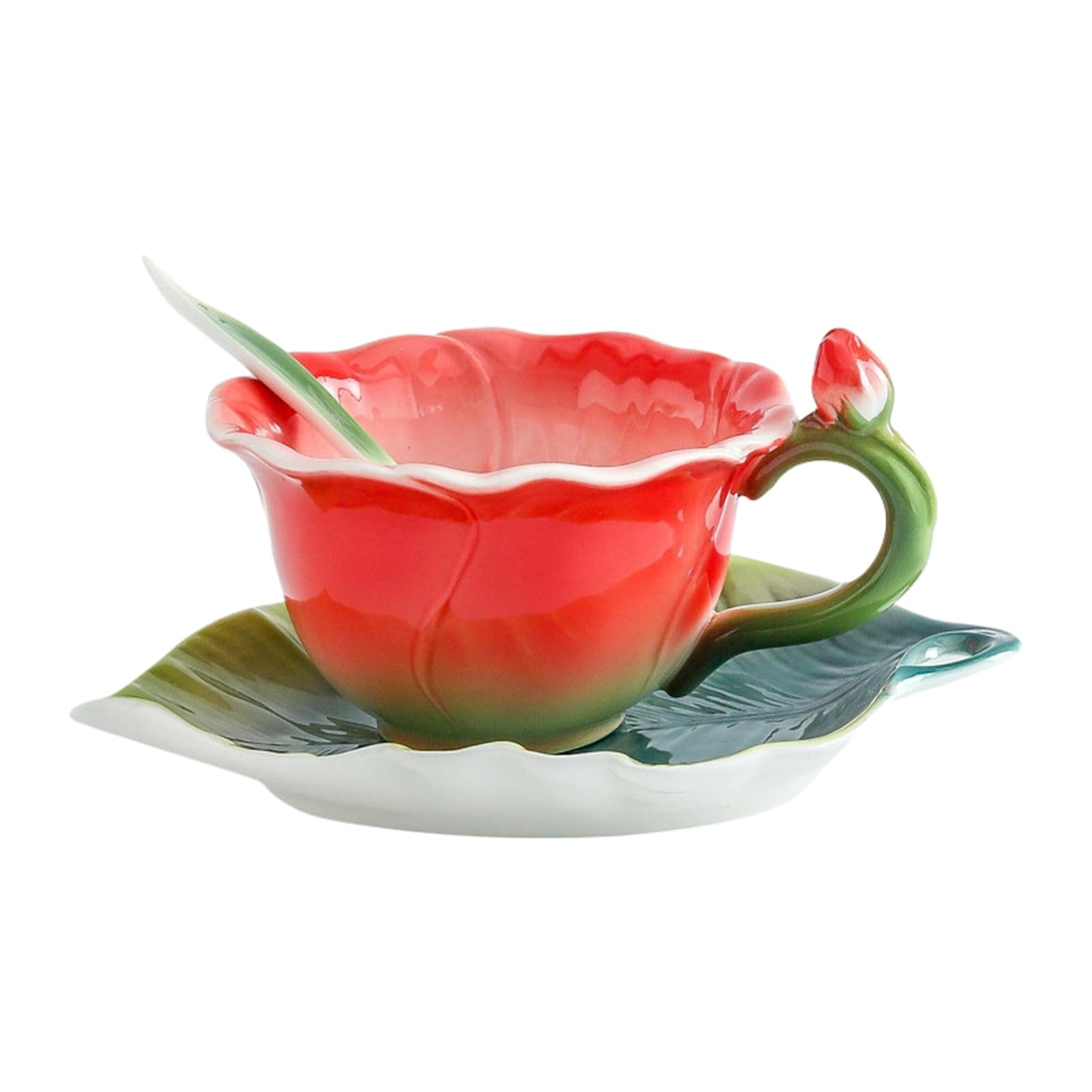 Tazza da caffè in ceramica colorata smaltata, piatto, piatto, set di pentole per ufficio, casa, ristorante, caffetteria, sala da tè, tazza e piatto rosso rosa
