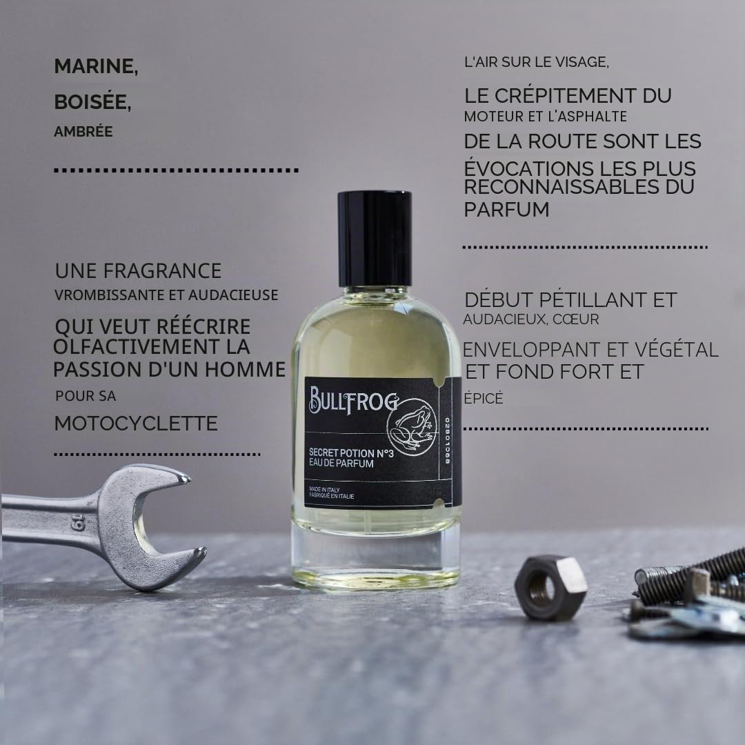 Bullfrog Eau De Parfum Secret Potion N.3 100ml - Parfum Homme - Notes de Bergamote, Rose de Damas, Ambre, Sauge, Clous de Girofle et Bois Précieux - Fabriqué en Italie
