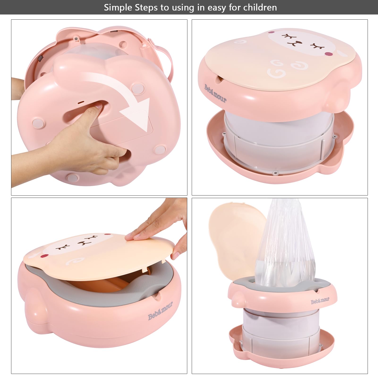 Bebamour Pot de voyage pour tout-petits - Siège de toilette pliable pour enfants - Pot portable pour l'apprentissage de la voiture Sac à main - Portty à l'extérieur,Mouton rose