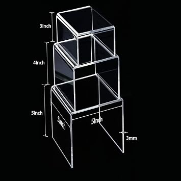 Clear Acrylic Display Risers, 3 Pieces Showcase Shelf for Figures, Buffets, Cupcakes and Jewelry Display Stands, with Sticky Protective Film