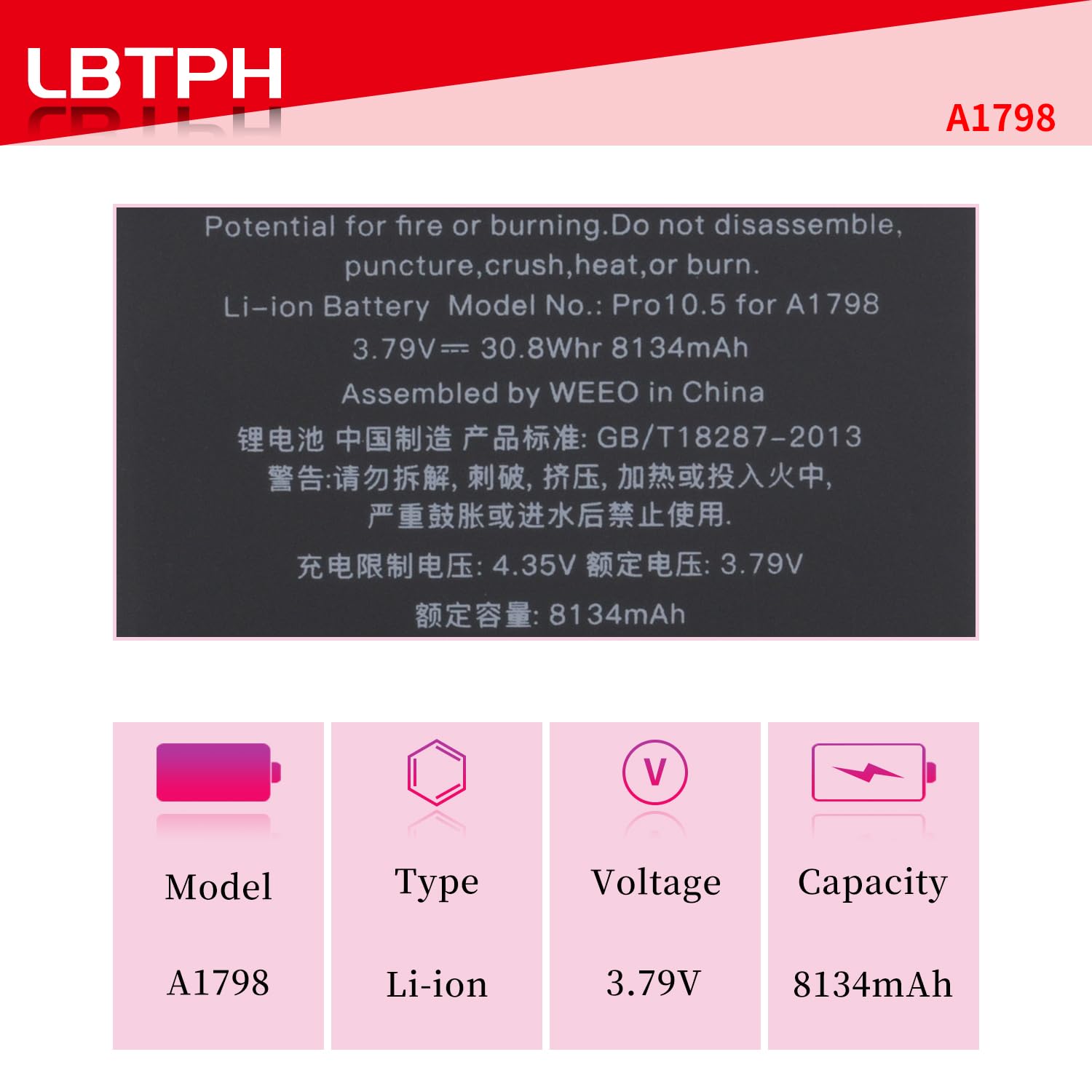 Amazon.com: A1798 8134mAh Tablet Battery for iPad Pro 10.5'' 2017