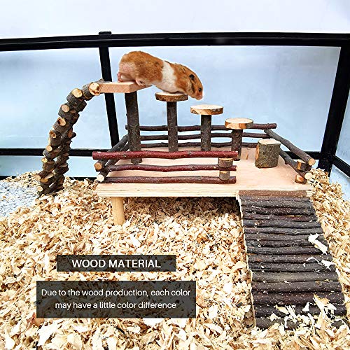Image of Hamster Climbing Toys - Wooden Activity Set with Large Bridge, Apple Wood Chewing Toys for Small Pets
