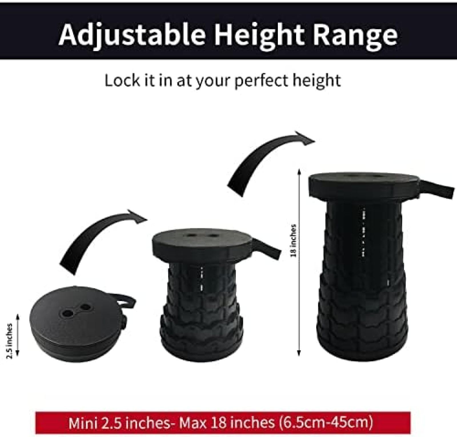 Taburete telescópico portátil, Taburete Plegable retráctil Ajustable Mejorado, Plegable, Resistente, Ligero, Resistente, Asiento telescópico para Adultos, Camping, Pesca, Senderismo, Viajes,