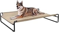 Vista 2 de Elevated Dog Bed, X-Large Cooling Cot for Large Dogs, Raised Pet Bed with Washable Mesh, Outdoor Indoor Use, Heavy Duty Steel Frame, Beige Coffee