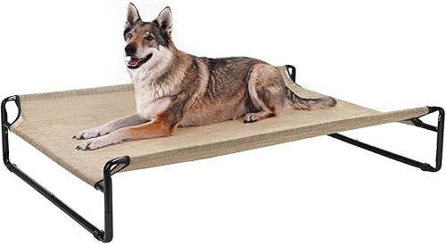 Miniatura 2 de Elevated Dog Bed, X-Large Cooling Cot for Large Dogs, Raised Pet Bed with Washable Mesh, Outdoor Indoor Use, Heavy Duty Steel Frame, Beige Coffee