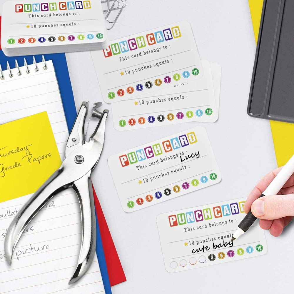 200 Biglietti Punzonatura + Perforatrice – Carte Fedeltà E Ricompensa Per Bambini, Insegnanti E Negozi