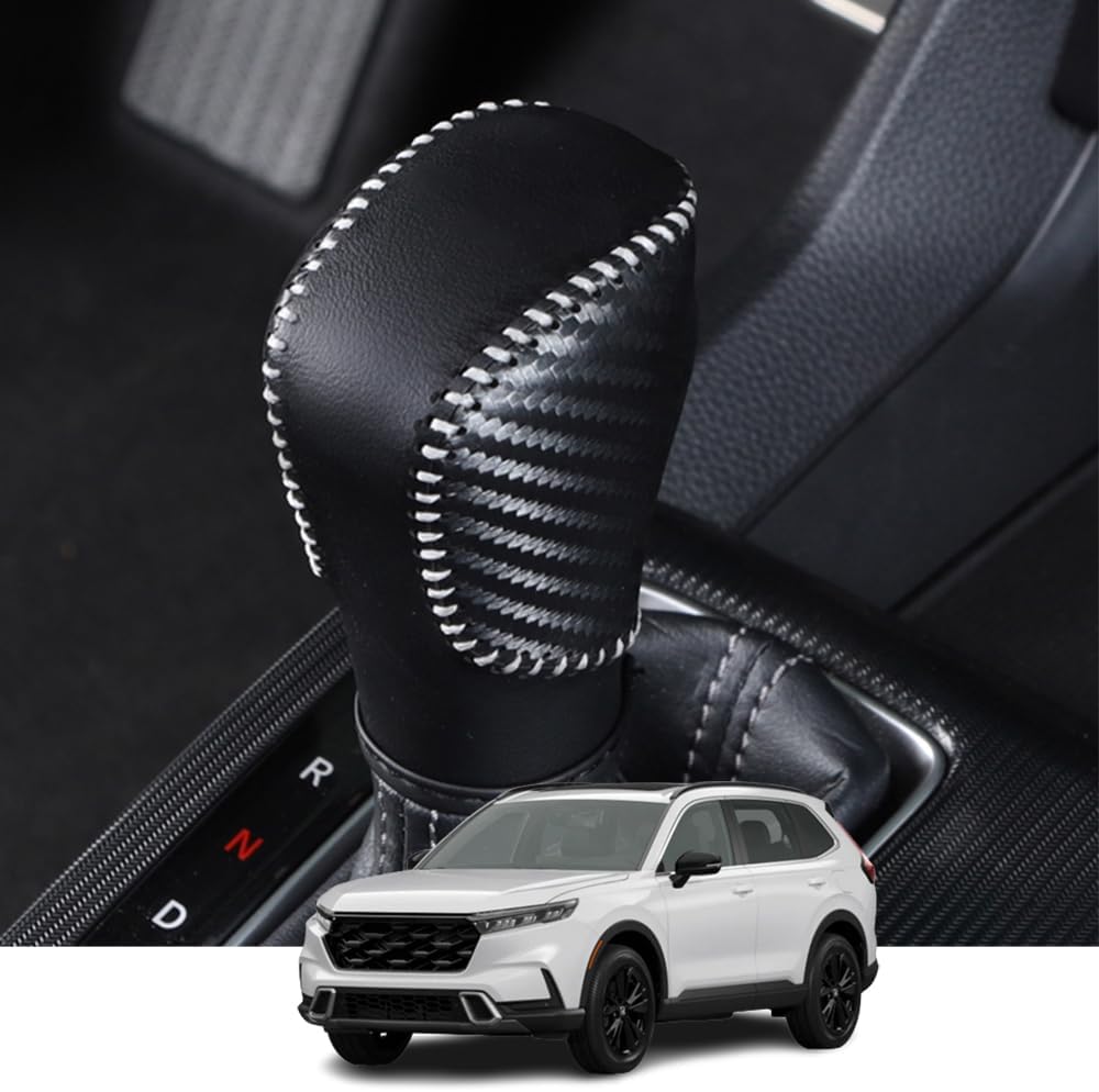 Kakash Custom Interior Accessories for Honda CR-V/CRV 2023 2024 2025 Leather Automatic Gear Shift Knob Cover,Transimission Boots Shift Lever Sheath(Black Stitches)