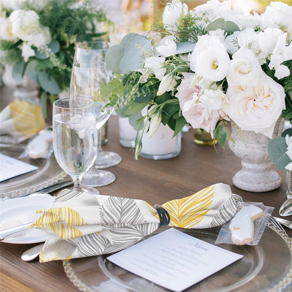 Yellow Grey Leaf Texture Cloth Napkins Set Festive Banquet Wedding Decor Tea Towel Kitchen Dinner Table(8pcs)