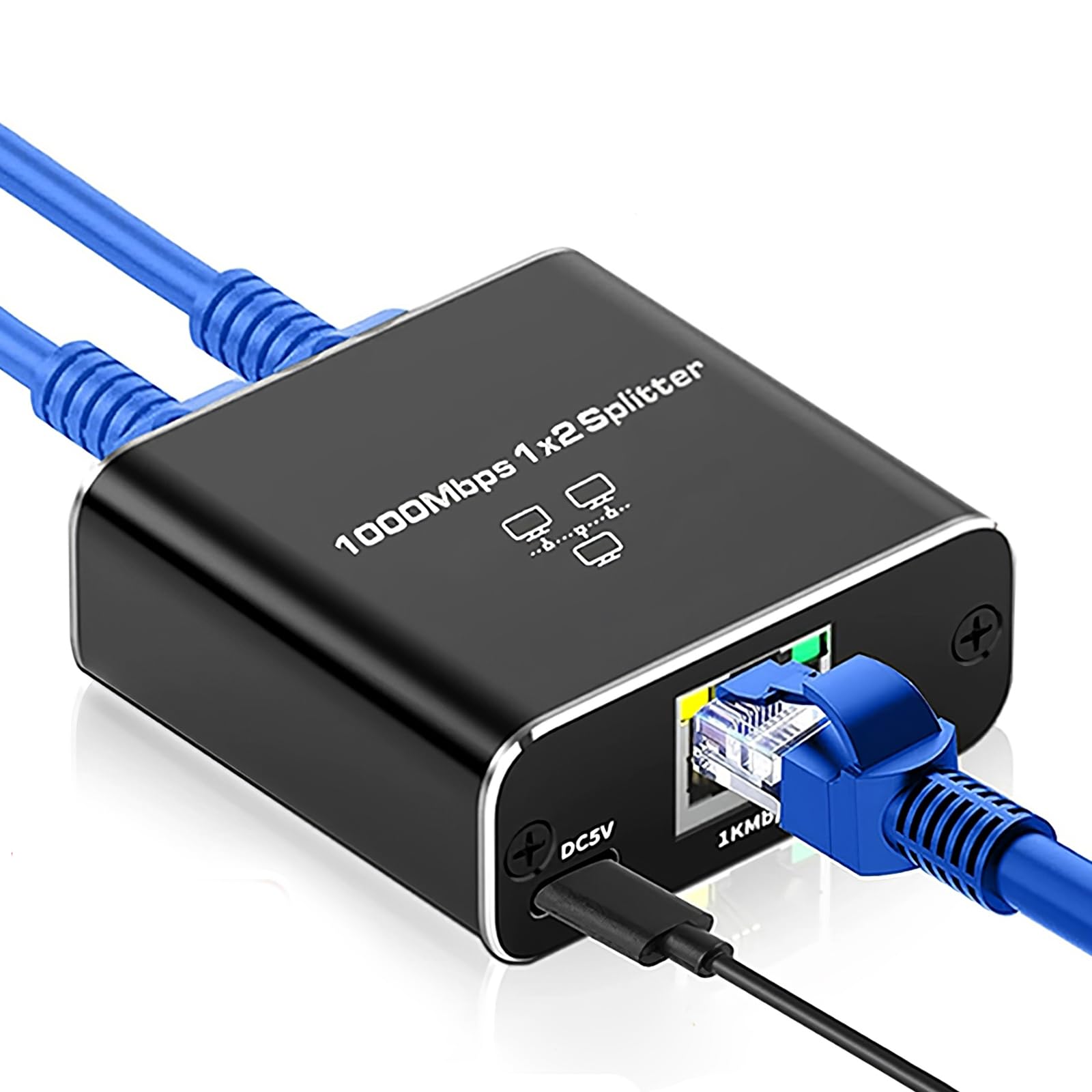 Conector Ethernet 1 a 2, Switch de Red de Alta Velocidad de 1000Mbps, Hub de Red 1x2 Gigabit LAN RJ45, Compatibilidad Cat 5/6/7/8 con Cable de Alimentación USB, Red Simultánea para 2 Dispositivos