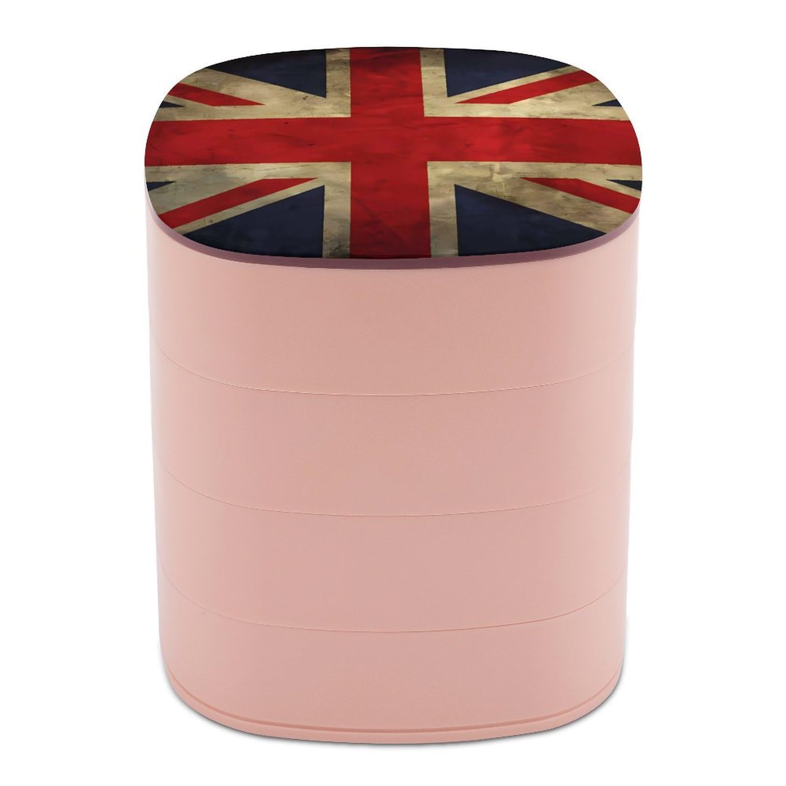 VstaDank British Flag Jewelry Box with Mirror Travel Small Jewelry Case for Women 4-Layer Rotatable Jewelry Organizer Storage Box Portable Jewelry Storage Case for Rings Earrings