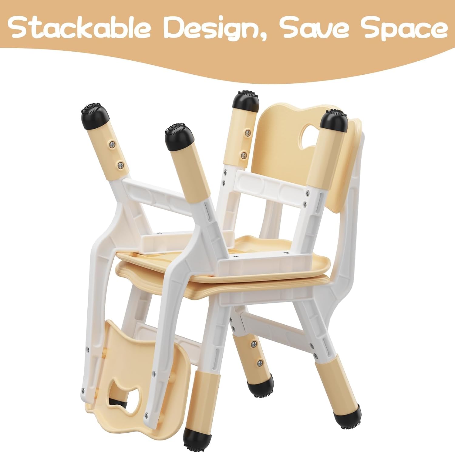 2-Pack Kids Chairs with 3-Level Height Adjustment, Heavy-Duty 180LB Capacity, 3-Level Height Plastic Toddler Chair for Indoor Outdoor Use, Ages 2-12, Wood