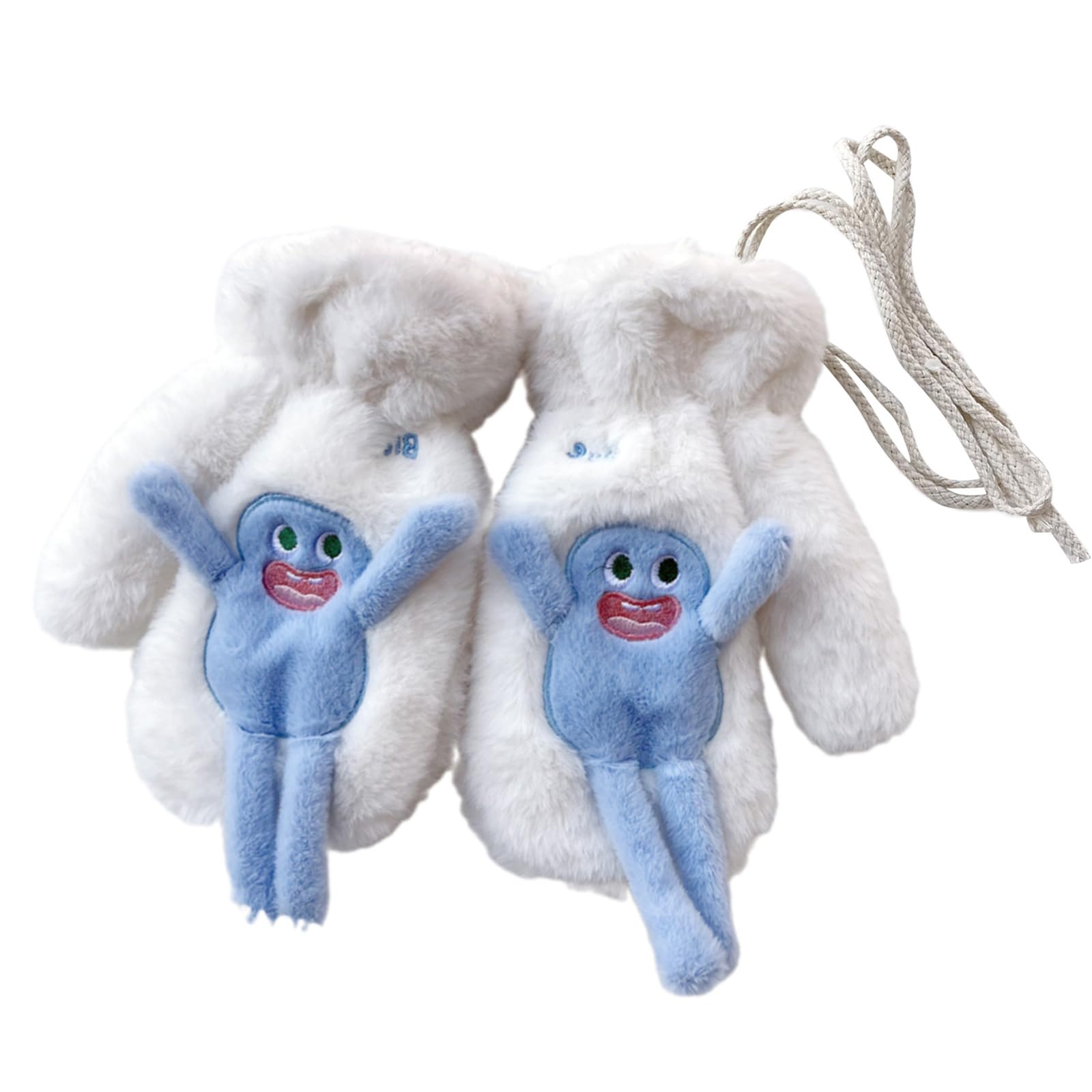 Tuygn Plush Cartoon Gloves for Student Women Winter Mittens Clothing Accessories Thick Plush Hand Warmer for Skiing Riding(White)