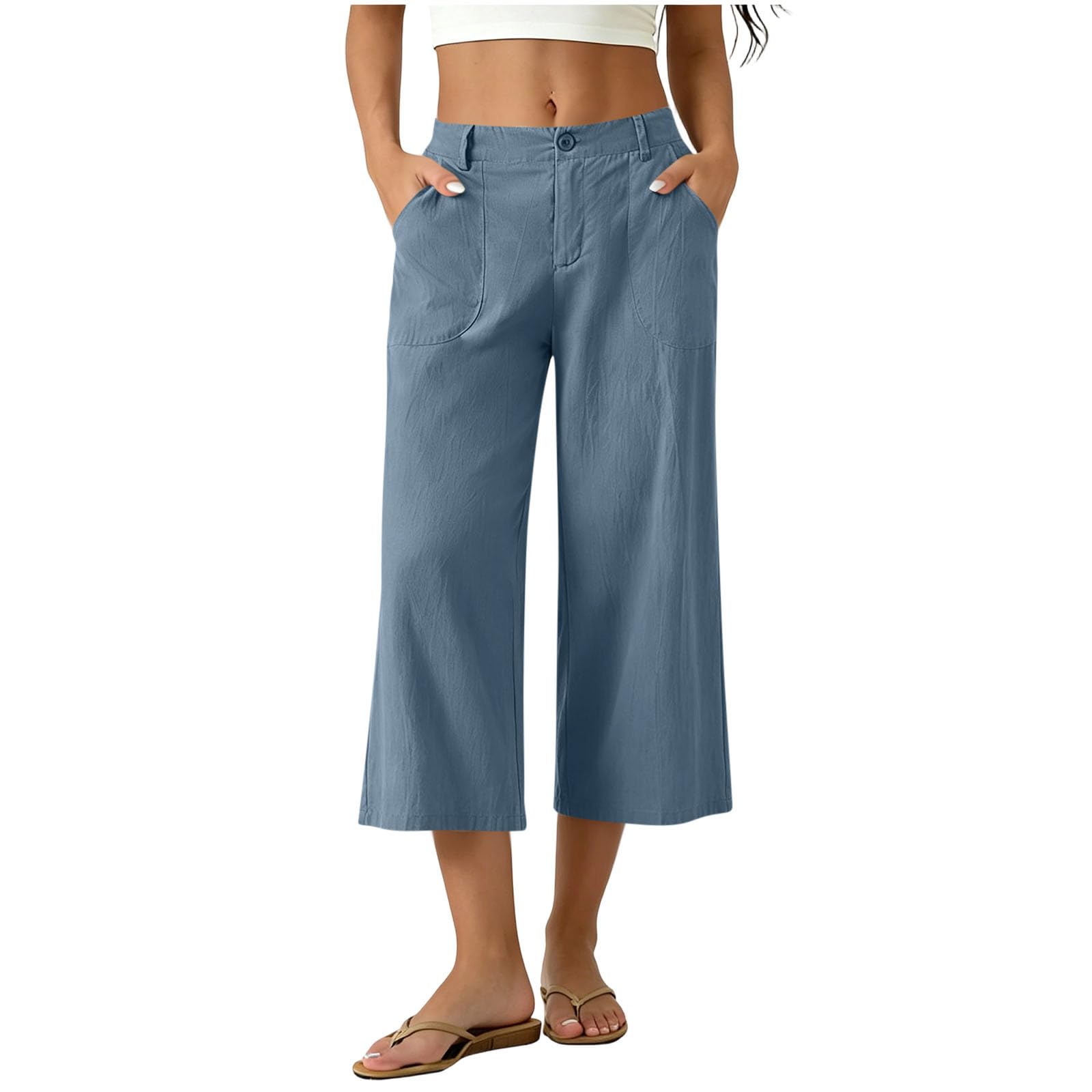 Pantaloni Donna Estivi in Cotone e Lino Eleganti Elastico Vita Alta Pantaloni Lino Donna Larghi Curvy Leggeri e Comodi a Gamba Larga Casual Yoga Pantalone Gamba Dritta con Tasche per Business Ufficio