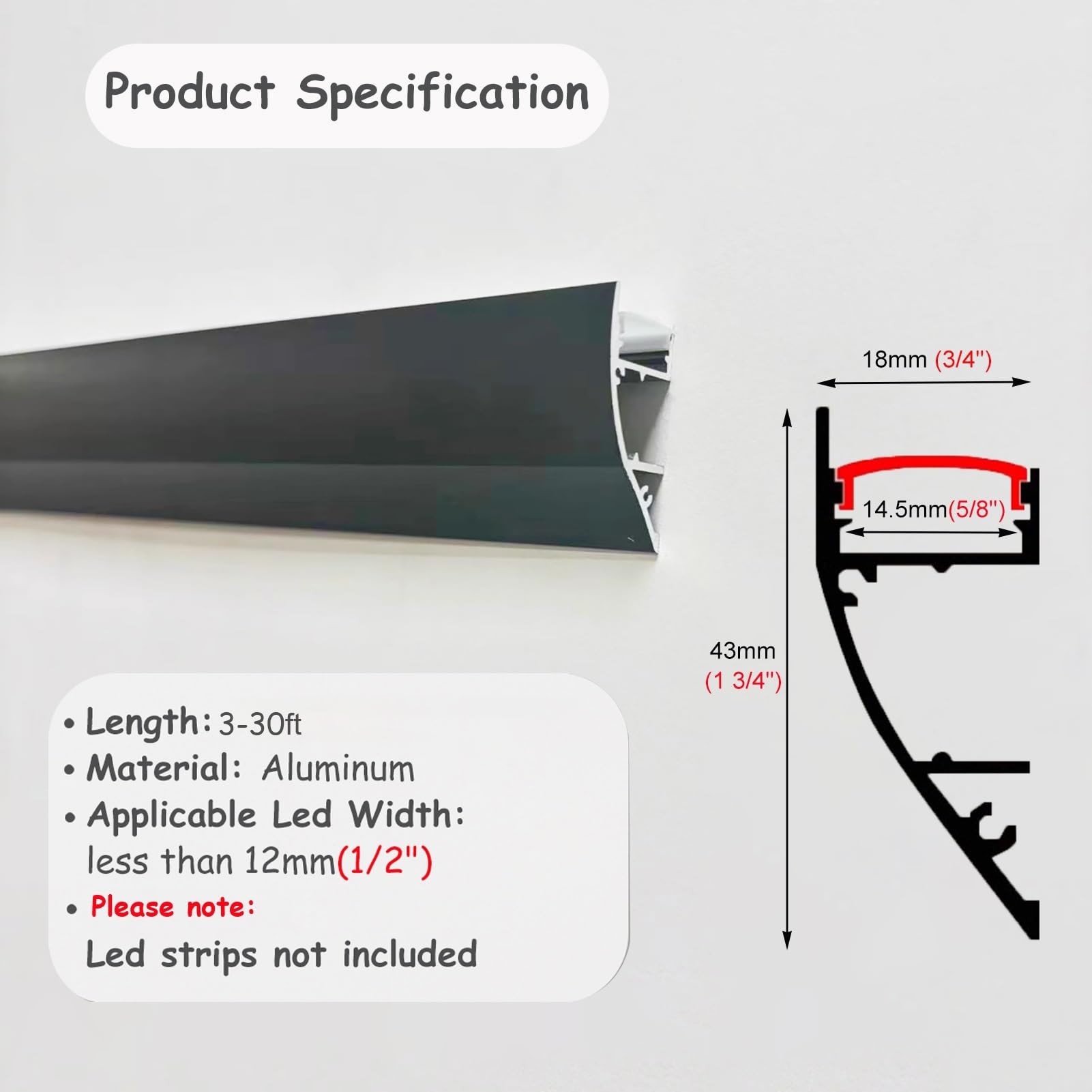 Profili per Strisce LED Binario LED Nero per Illuminazione a Soffitto, Canale LED da 1, 2, 4, 4,5, 6, 8, 9 m per Strisce LED, Profilo in Alluminio per Illuminazione a Parete(17.5ft)