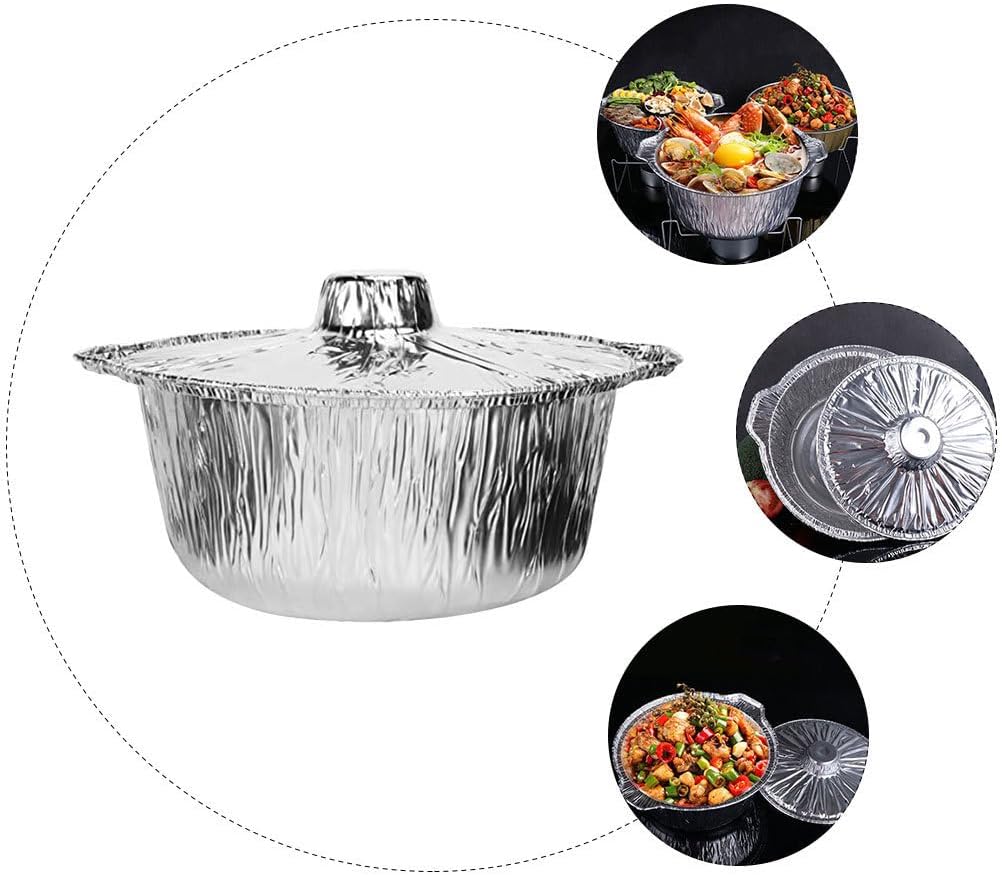 5Pcs Food Baking Pot Convenient Food containers Barbecue Pot Disposable Food Pot Thick Food foil Pot Household Food Pot Food Storage Fryer heatable Aluminum foil Travel